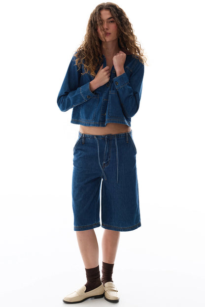 Koyu Mavi Denim Bermuda Şort