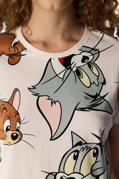 Lila Looney Tunes Tom&jerry Kedi Desenli Pantolon Kısa Kollu Pijama Takımı