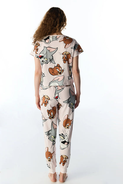 Lila Looney Tunes Tom&jerry Kedi Desenli Pantolon Kısa Kollu Pijama Takımı