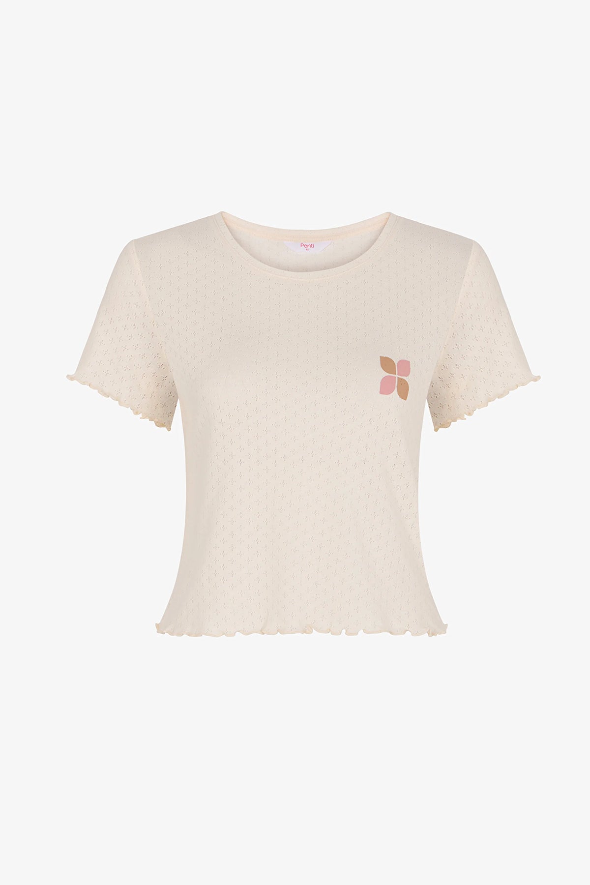 Ekru Sleep Mode Pointel Kısa Kollu Tişört Pijama Üstü