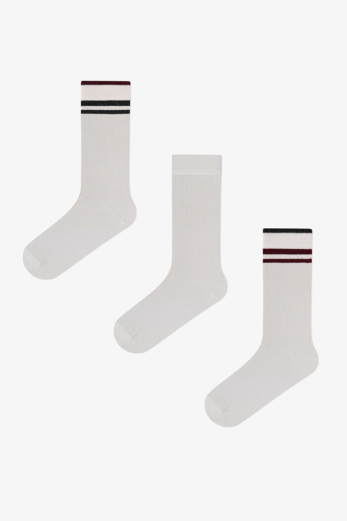 Marsmelov Retro Lines Çizgili Pamuklu 3 Çift Soket Çorap