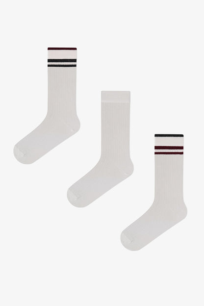 Marsmelov Retro Lines Çizgili Pamuklu 3 Çift Soket Çorap