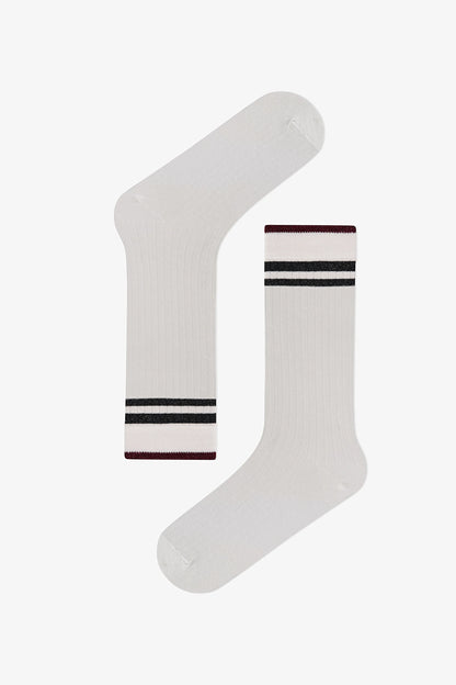 Marsmelov Retro Lines Çizgili Pamuklu 3 Çift Soket Çorap