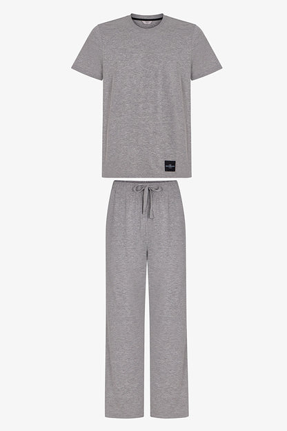 Erkek Gri Melanj Cloud Grey Pantolon Kısa Kollu Pijama Takımı