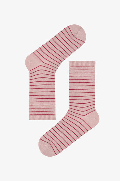Pembe Bordo Fine Lines Çizgili 5 Çift Soket Çorap