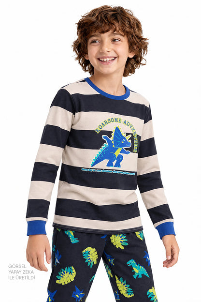 Erkek Çocuk Roarsome Pamuklu Uzun Kollu Pijama Takımı