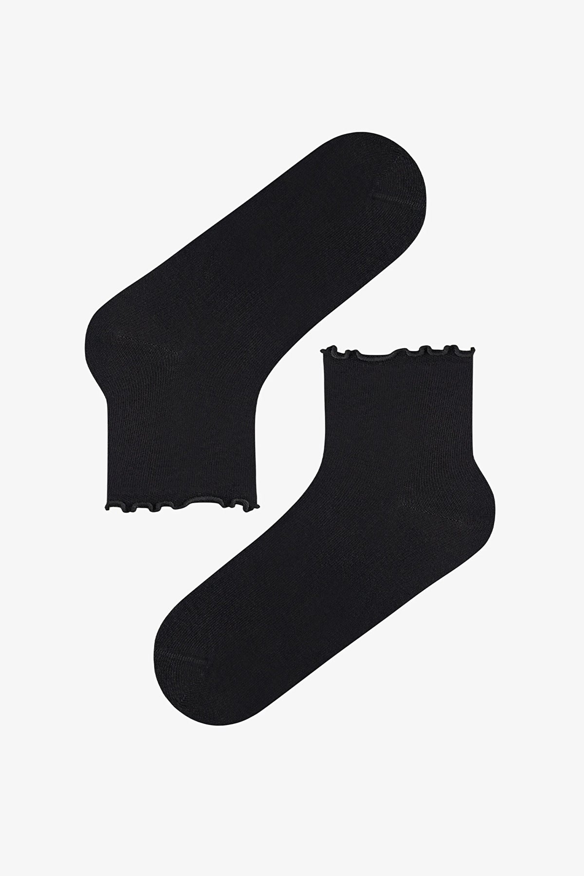 Gri Siyah Beyaz Ribbon Fırfırlı Fiyonk Desenli 3 Çift Soket Çorap