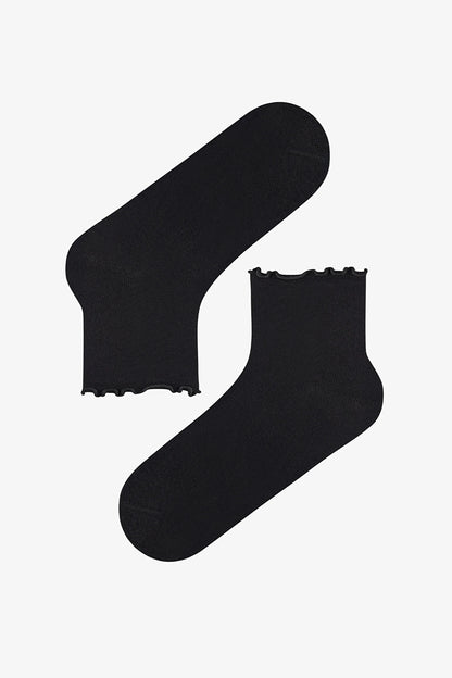 Gri Siyah Beyaz Ribbon Fırfırlı Fiyonk Desenli 3 Çift Soket Çorap