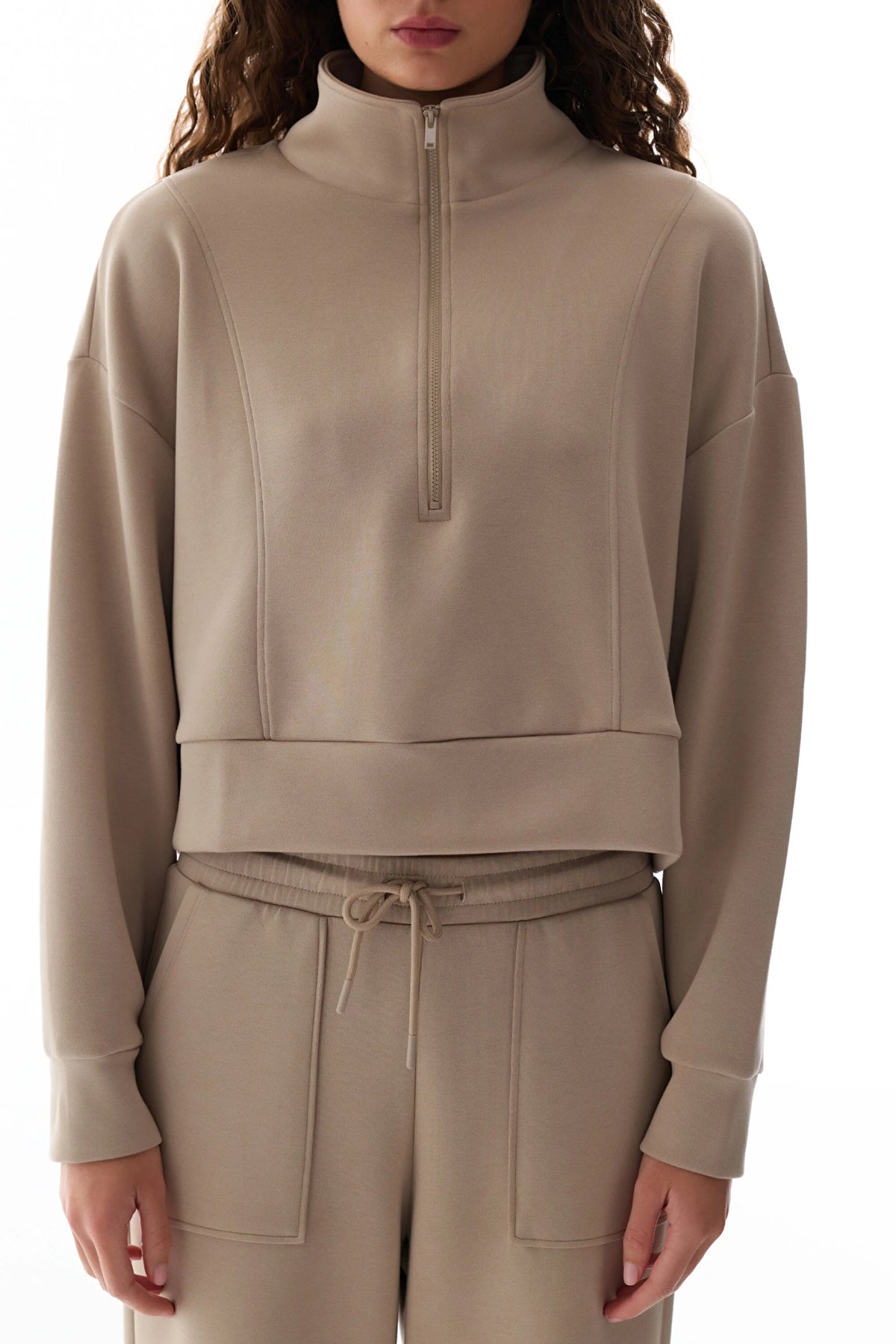 Bej Ipeksi Dokunuş Silky Touch Yarım Fermuarlı Sweatshirt
