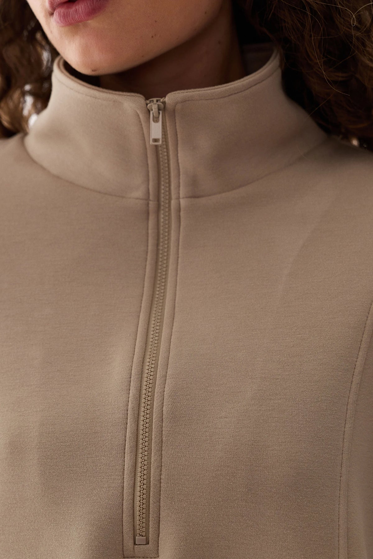 Bej Ipeksi Dokunuş Silky Touch Yarım Fermuarlı Sweatshirt