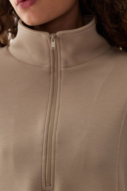 Bej Ipeksi Dokunuş Silky Touch Yarım Fermuarlı Sweatshirt