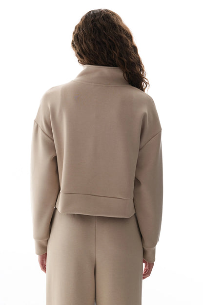 Bej Ipeksi Dokunuş Silky Touch Yarım Fermuarlı Sweatshirt