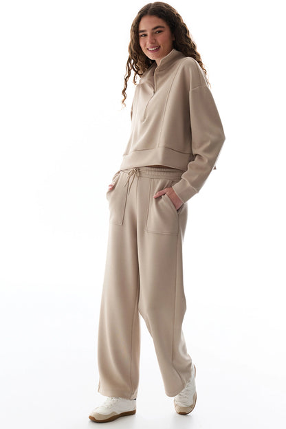 Bej Ipeksi Dokunuş Silky Touch Yarım Fermuarlı Sweatshirt