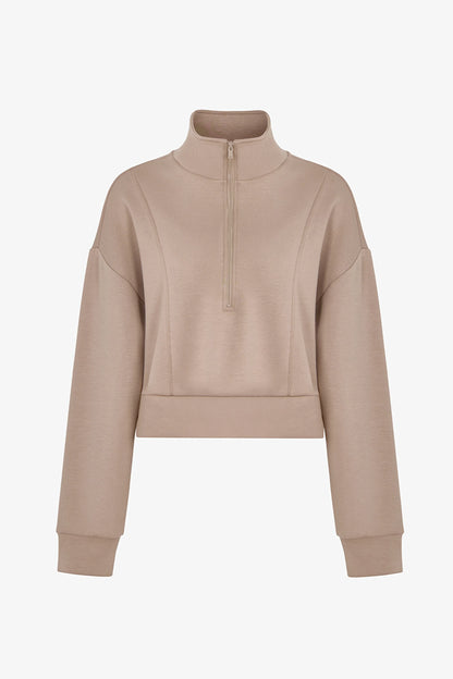 Bej Ipeksi Dokunuş Silky Touch Yarım Fermuarlı Sweatshirt