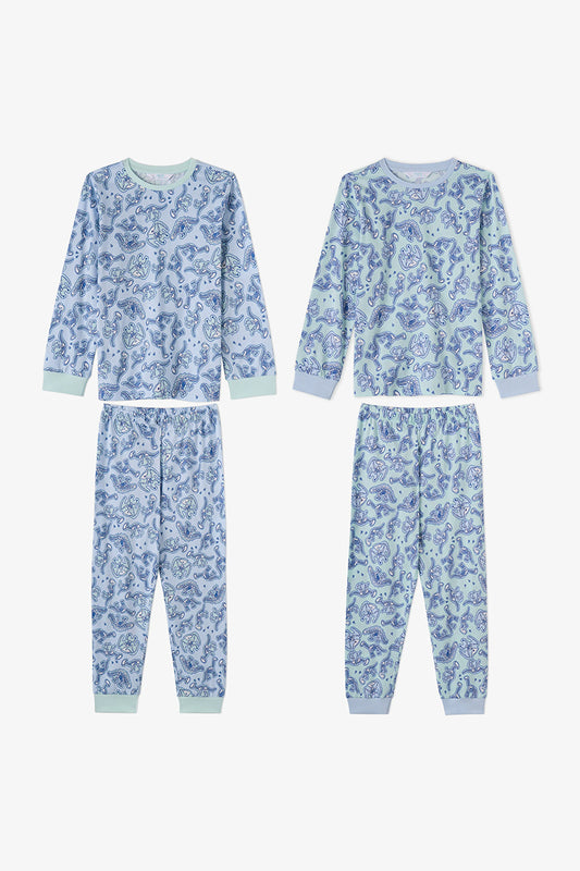Erkek Çocuk Mavi Historical Dinos Pamuklu Uzun Kollu 2'li Pijama Takımı