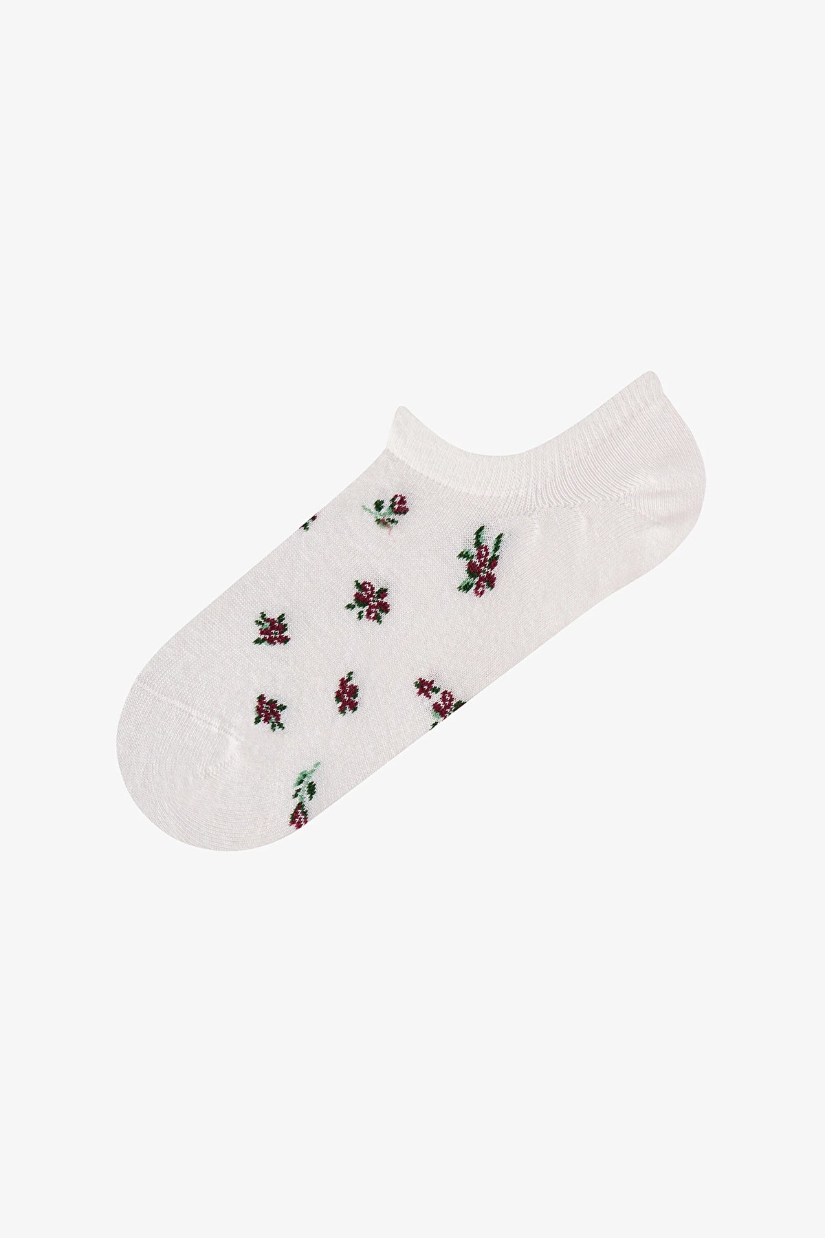 Beyaz Pembe Soft Garden Çiçek Desenli Pamuklu 3 Çift Sneaker Çorap