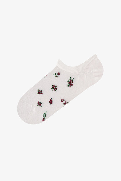 Beyaz Pembe Soft Garden Çiçek Desenli Pamuklu 3 Çift Sneaker Çorap