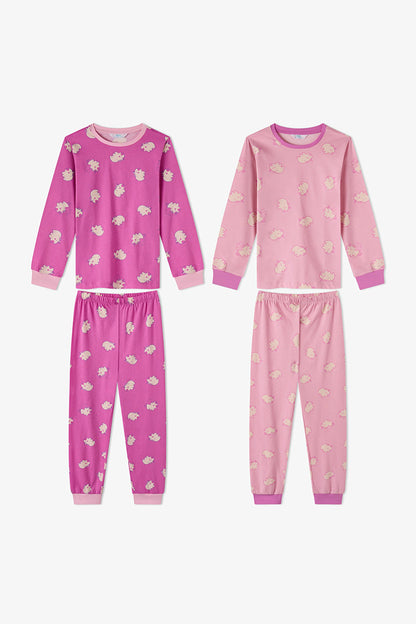 Kız Çocuk Pembe Capycorn Pamuklu Uzun Kollu 2'li Pijama Takımı