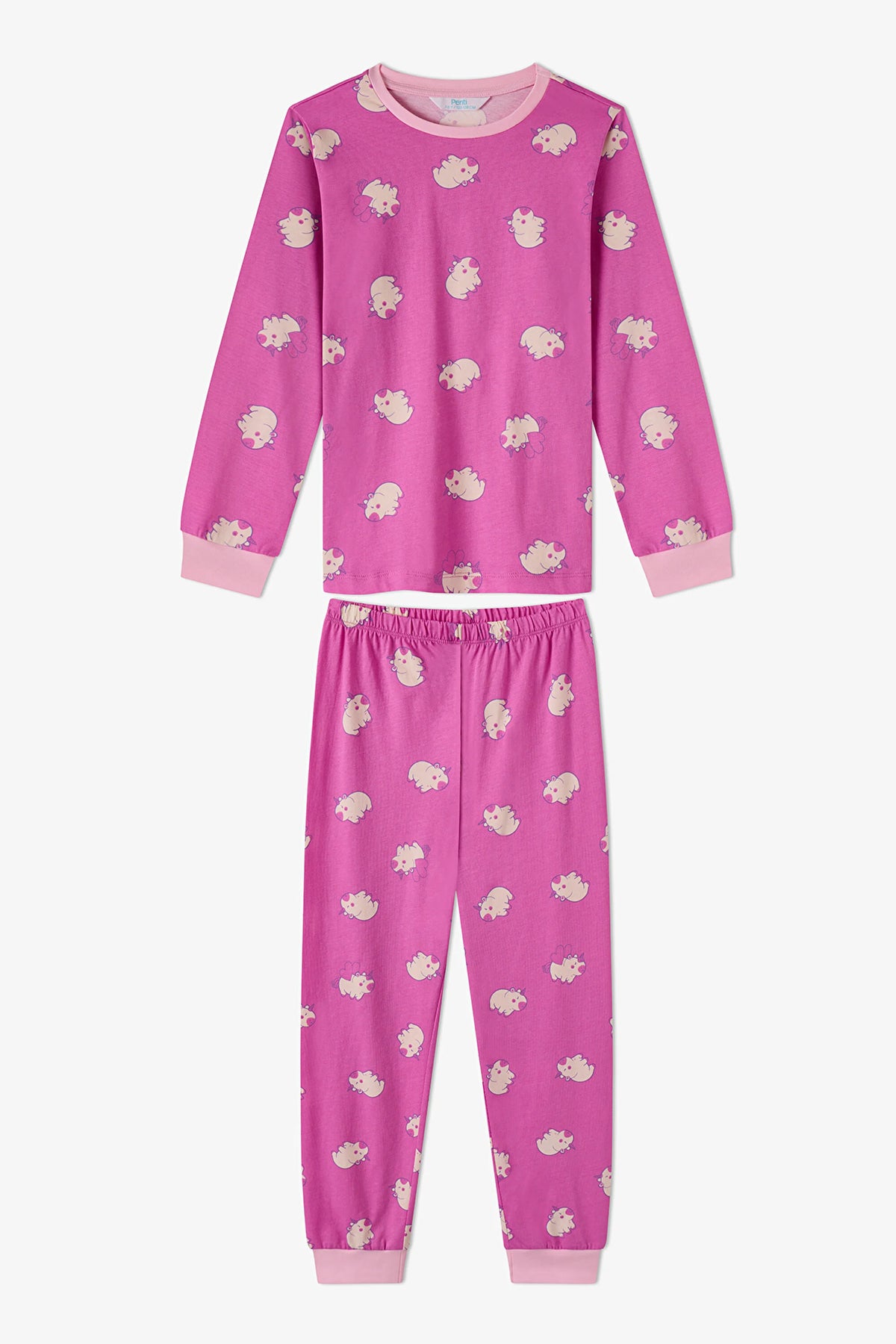 Kız Çocuk Pembe Capycorn Pamuklu Uzun Kollu 2'li Pijama Takımı