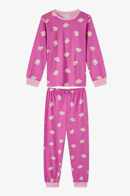 Kız Çocuk Pembe Capycorn Pamuklu Uzun Kollu 2'li Pijama Takımı