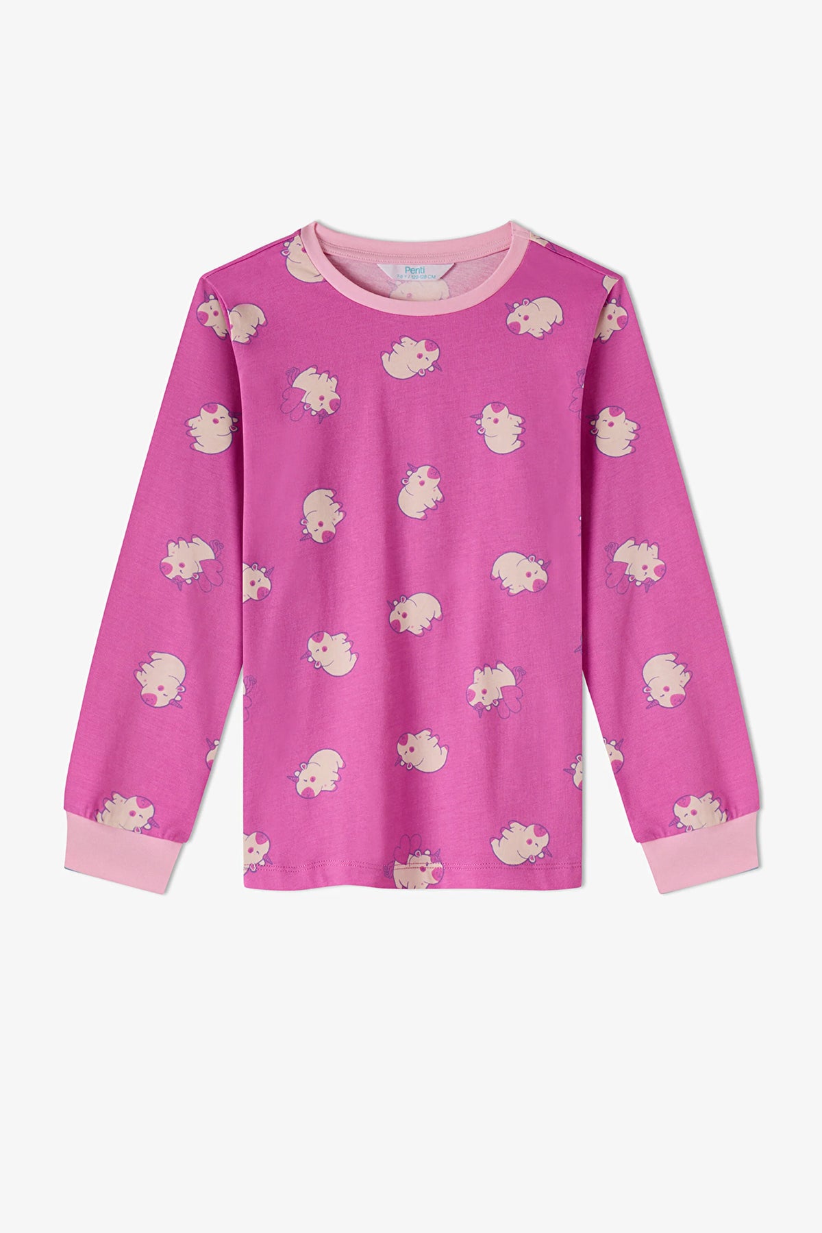 Kız Çocuk Pembe Capycorn Pamuklu Uzun Kollu 2'li Pijama Takımı