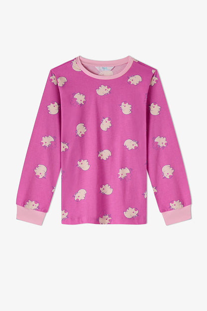 Kız Çocuk Pembe Capycorn Pamuklu Uzun Kollu 2'li Pijama Takımı