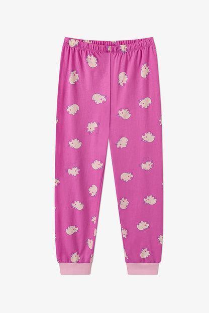 Kız Çocuk Pembe Capycorn Pamuklu Uzun Kollu 2'li Pijama Takımı