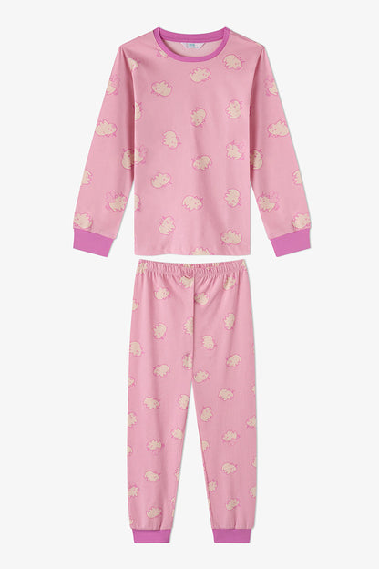 Kız Çocuk Pembe Capycorn Pamuklu Uzun Kollu 2'li Pijama Takımı
