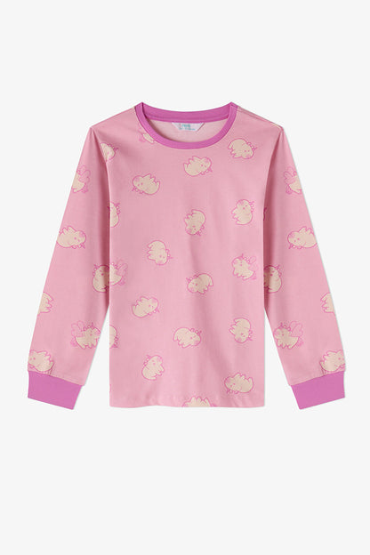 Kız Çocuk Pembe Capycorn Pamuklu Uzun Kollu 2'li Pijama Takımı