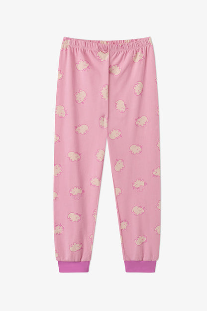 Kız Çocuk Pembe Capycorn Pamuklu Uzun Kollu 2'li Pijama Takımı