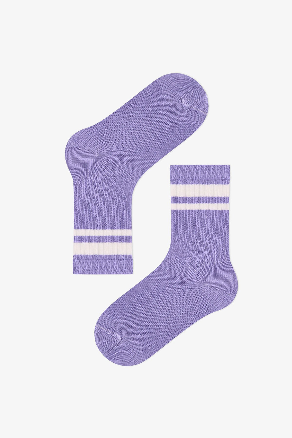 Kız Çocuk Lila Violet Mist Çizgili Pamuklu 3 Çift Soket Çorap