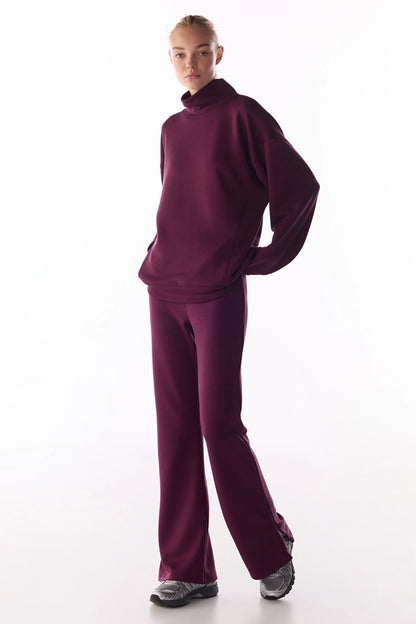 Bordo Ipeksi Dokunuş Silky Touch Paça Detaylı Ispanyol Paça (flare) Pantolon