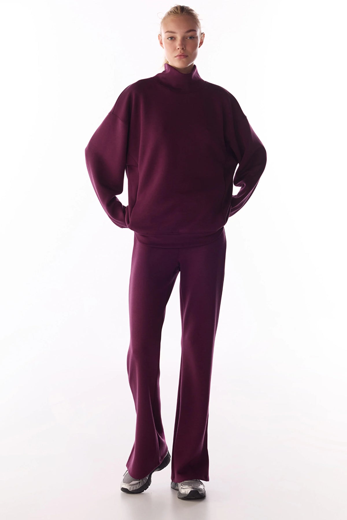 Bordo Ipeksi Dokunuş Silky Touch Paça Detaylı Ispanyol Paça (flare) Pantolon
