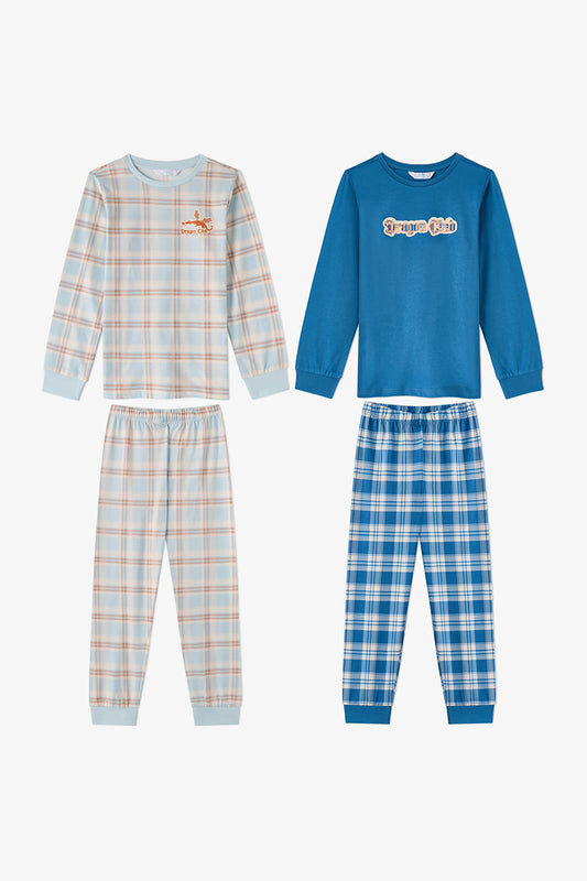 Erkek Çocuk Mavi Dragon Club Pamuklu Uzun Kollu 2'li Pijama Takımı