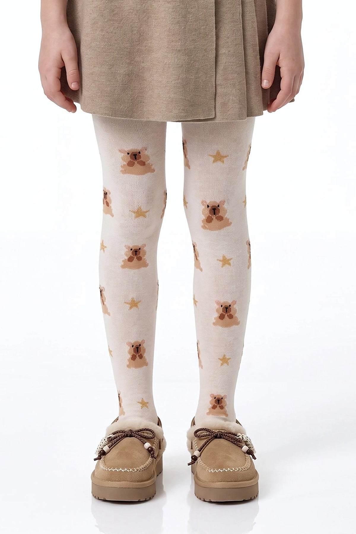 Kız Çocuk Marsmelov Pretty Teddy Star Ayı Desenli Pamuklu Külotlu Çorap