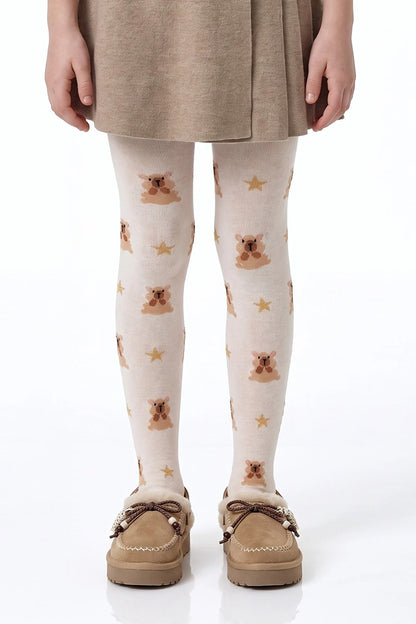 Kız Çocuk Marsmelov Pretty Teddy Star Ayı Desenli Pamuklu Külotlu Çorap