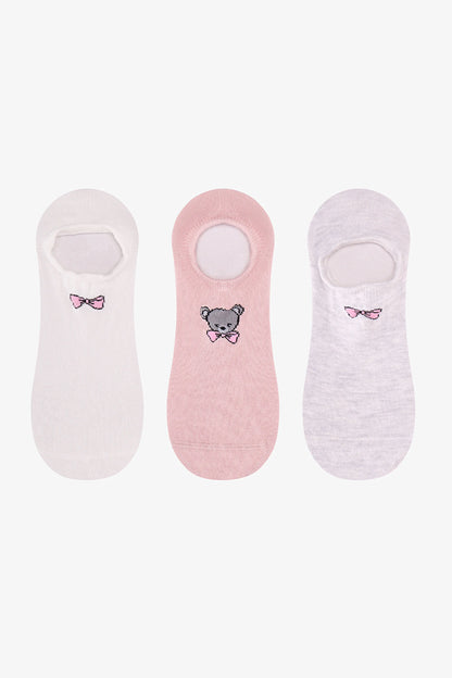 Beyaz Gri Pembe Tiny Bear 3 Çift Sneaker Çorap