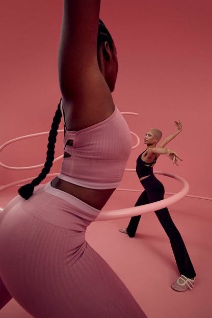 Pembe Çizgili Dikişsiz Seamless Spor Sütyeni