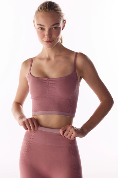 Pembe Çizgili Dikişsiz Seamless Spor Sütyeni