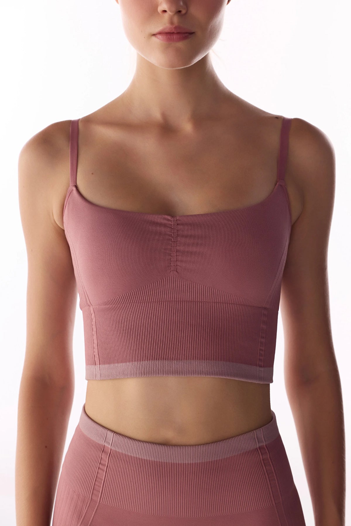 Pembe Çizgili Dikişsiz Seamless Spor Sütyeni