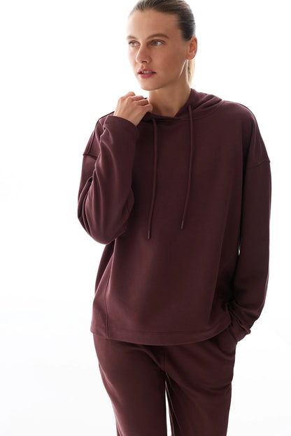 Kahverengi Oversize Kapüşonlu Sweatshirt