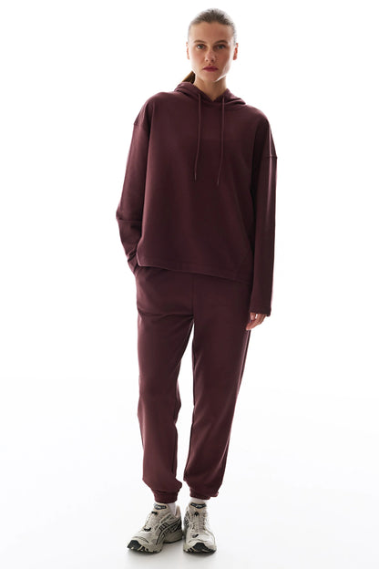 Kahverengi Oversize Kapüşonlu Sweatshirt