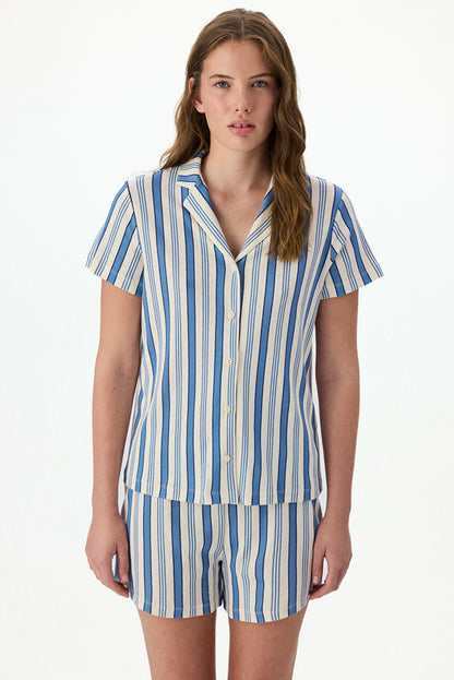 Çizgili Pointel Kısa Kollu Gömlek Şort Pijama Takımı