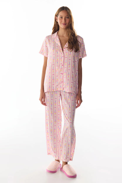 Flora Çiçekli Kısa Kollu Gömlek Pantolon Pijama Takımı