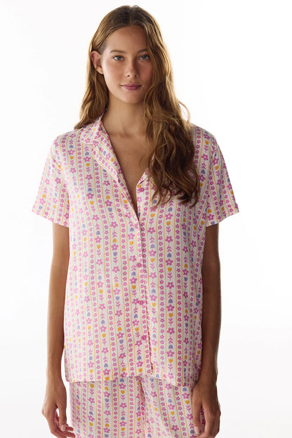 Flora Çiçekli Kısa Kollu Gömlek Pantolon Pijama Takımı