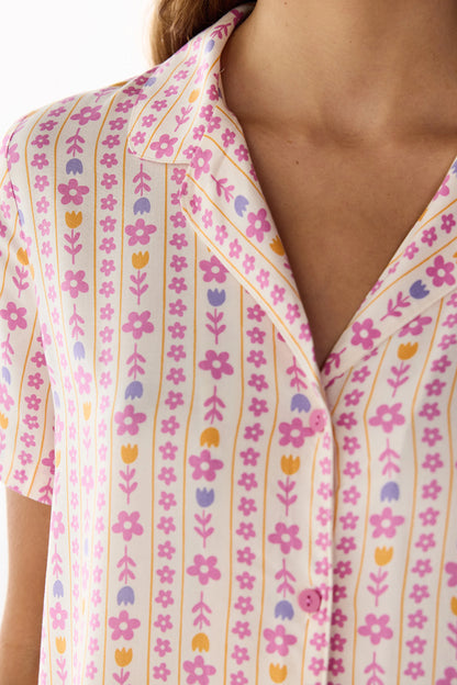 Flora Çiçekli Kısa Kollu Gömlek Pantolon Pijama Takımı