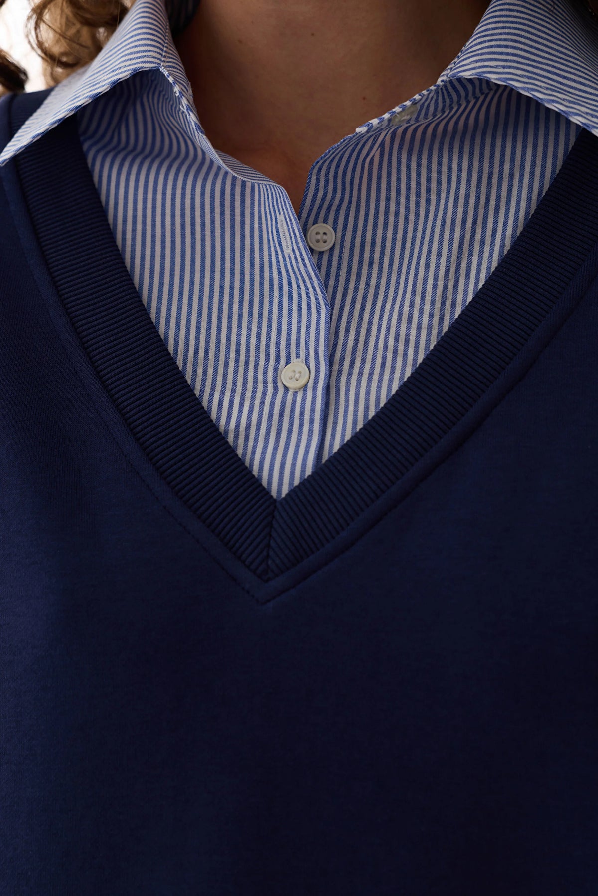 Lacivert Gömlek Katmanlı Polo Yaka Sweatshirt