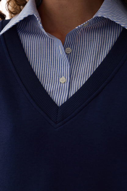 Lacivert Gömlek Katmanlı Polo Yaka Sweatshirt