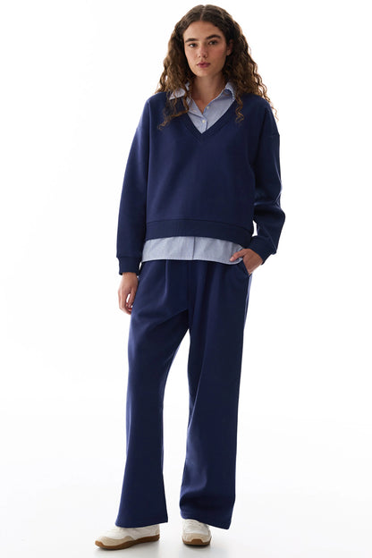 Lacivert Gömlek Katmanlı Polo Yaka Sweatshirt
