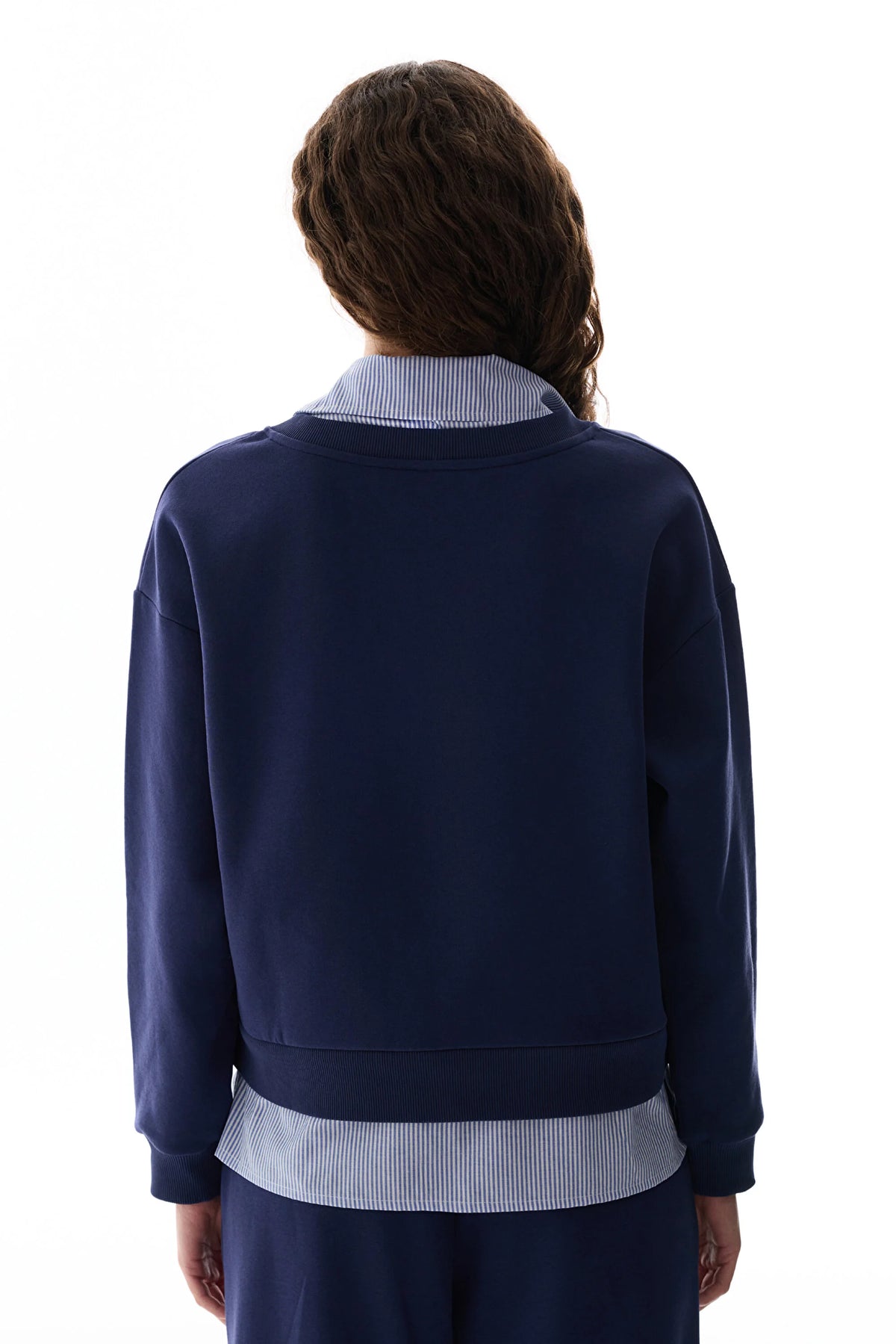 Lacivert Gömlek Katmanlı Polo Yaka Sweatshirt